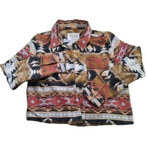 Natural Reflections Women's L Southwest Aztec Lightweight Cotton Jacket Cropped